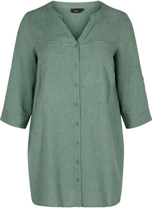 Shirt blouse with V-neck and pockets, Balsam Green, Packshot image number 0