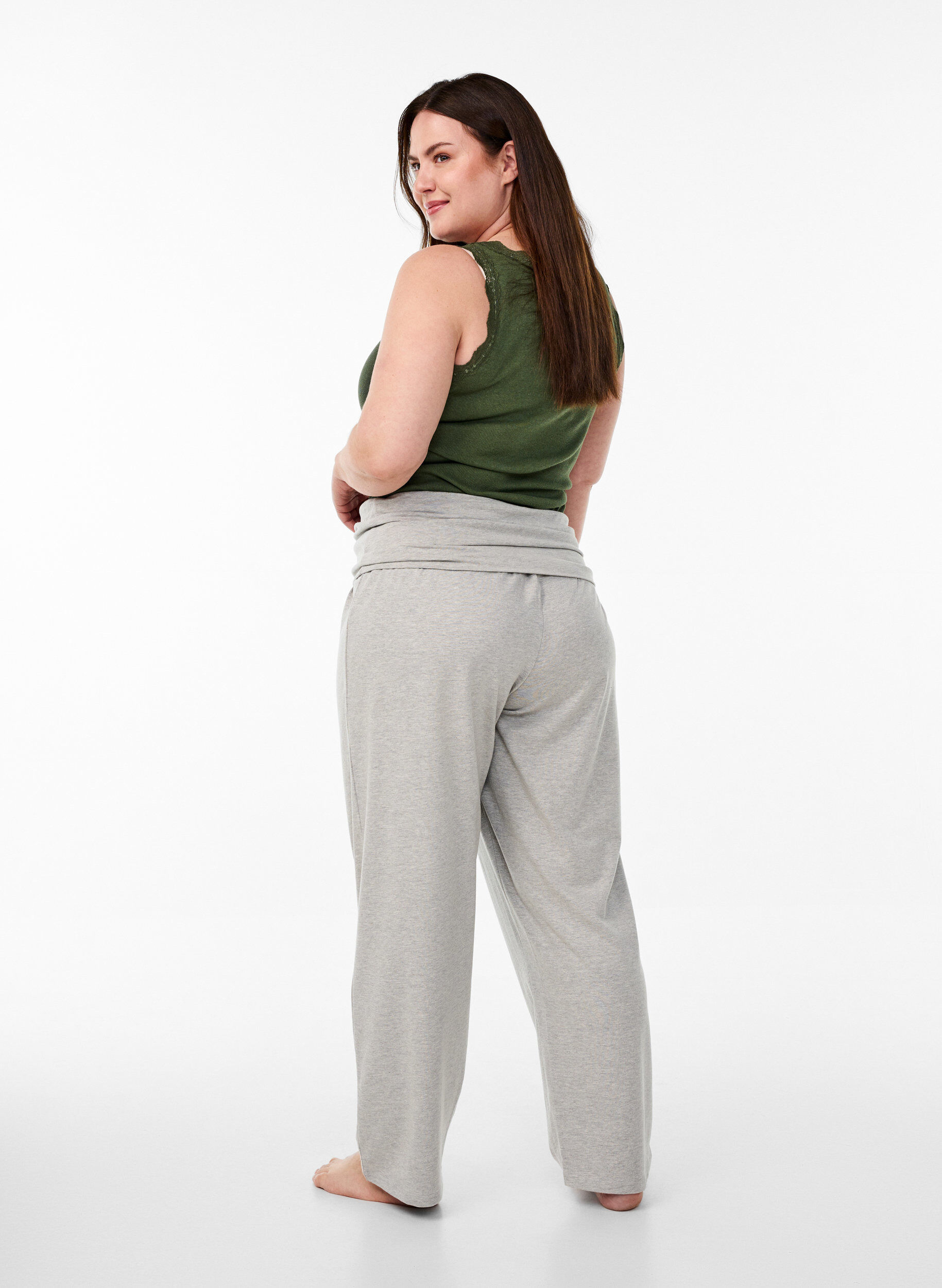 Zizzifashion Loose lounge trousers with wide waistband, Grey, Model image number 1
