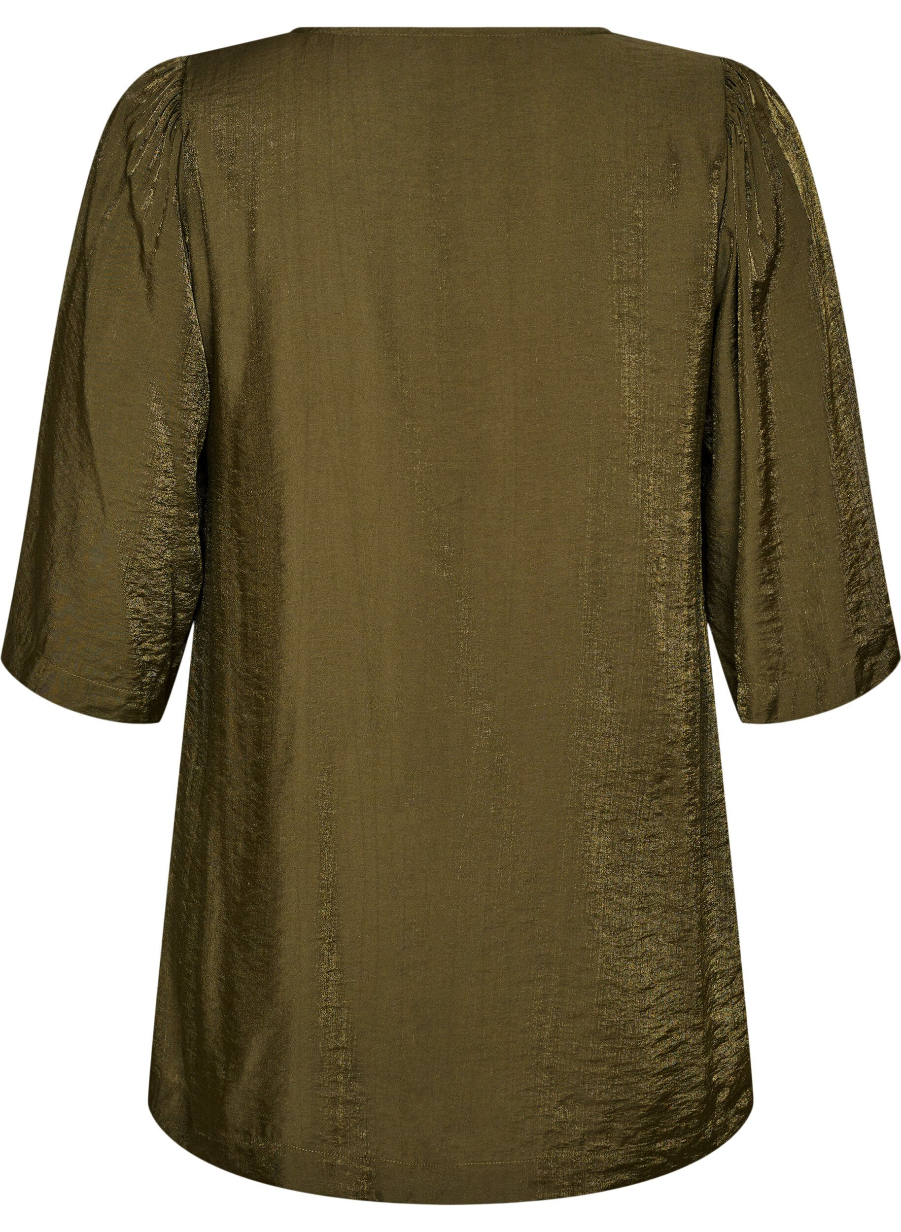 ZizzifashionShiny tunic with a V-neck and 3/4 sleeves, Green, Packshot image number 1
