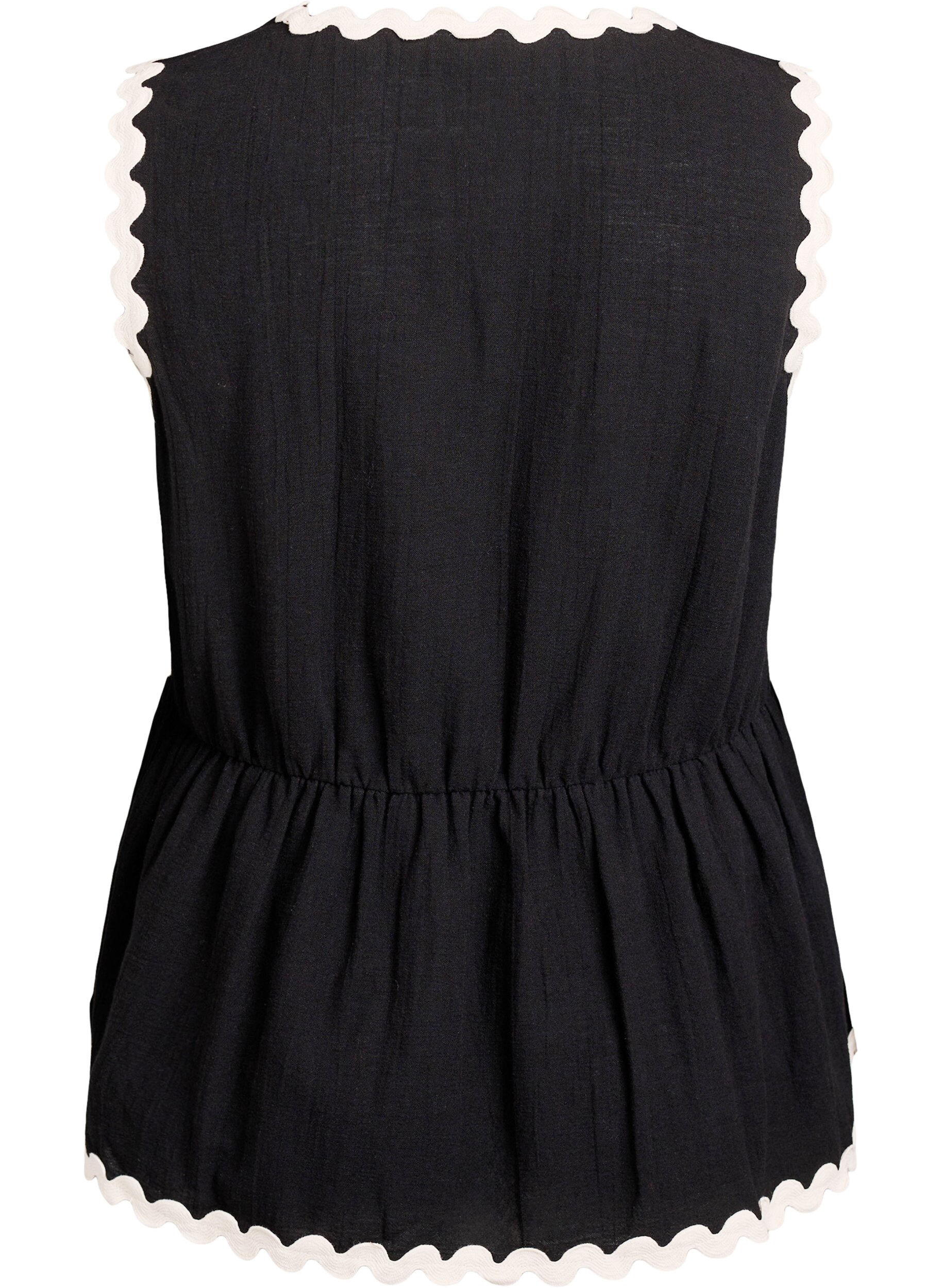 Zizzifashion Sleeveless top with wavy contrast edges, Black, Packshot image number 1