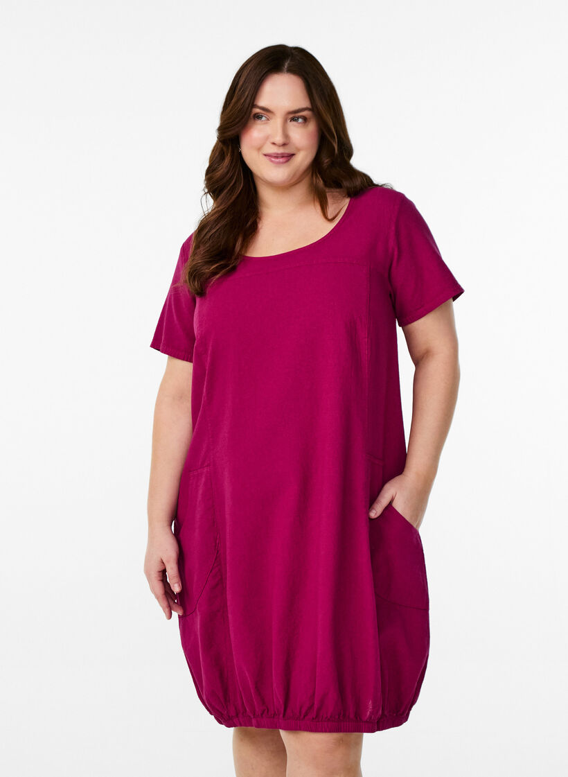 Short sleeve cotton dress, Red, Model image number 0