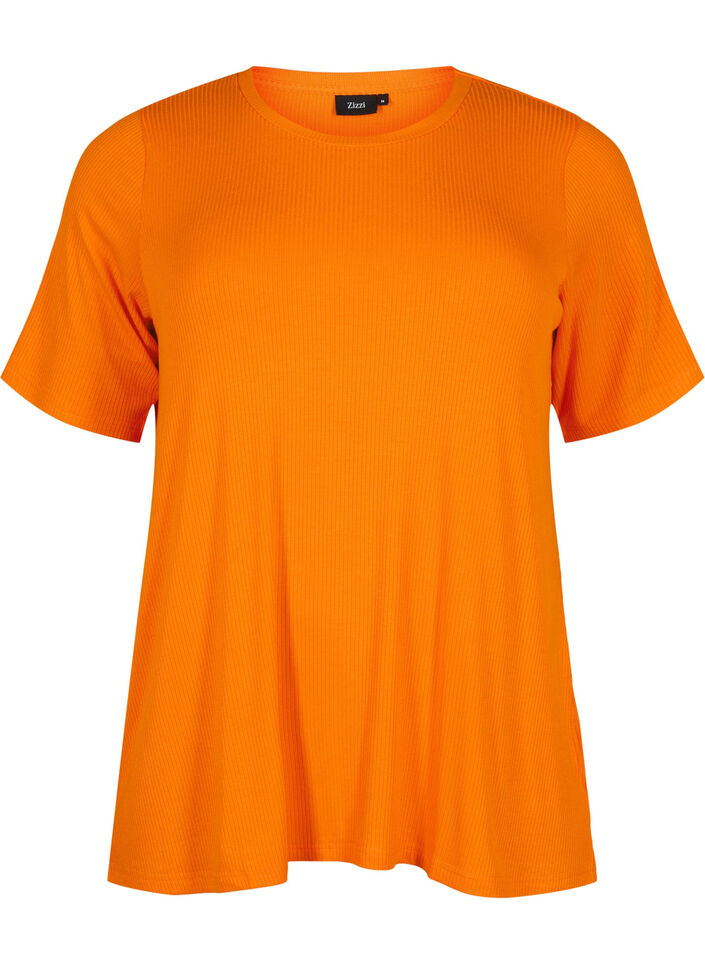 T-shirt in viscose with rib structure, Exuberance, Packshot image number 0