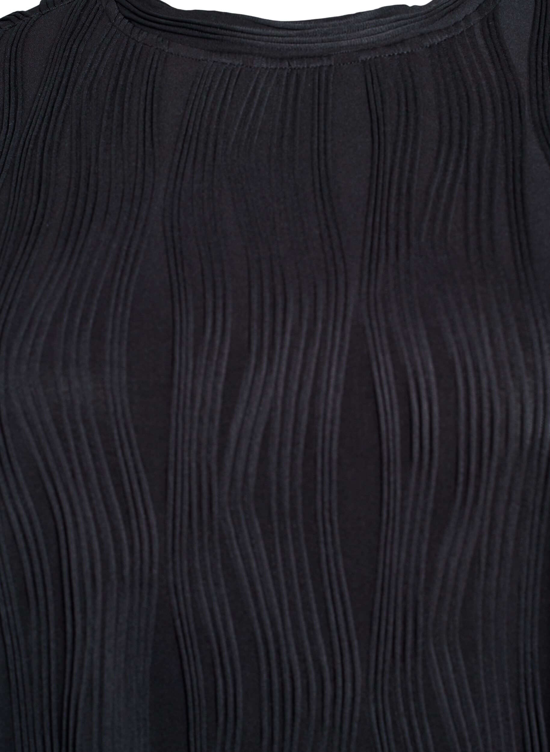 Zizzifashion Blouse with short sleeves and a wavy texture, Black, Packshot image number 2