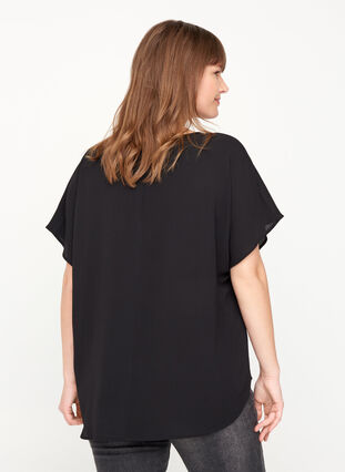 Blouse with short sleeves, Black, Model image number 1