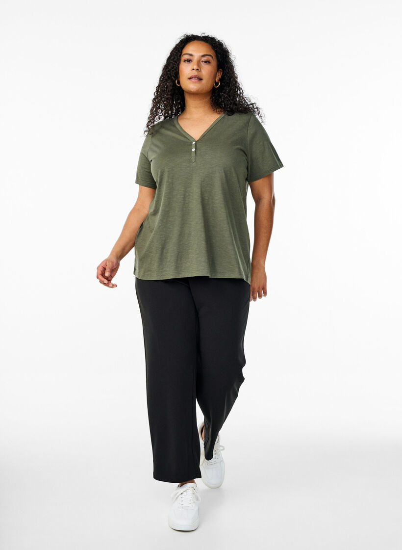 T-shirt with button detail, Green, Model image number 1