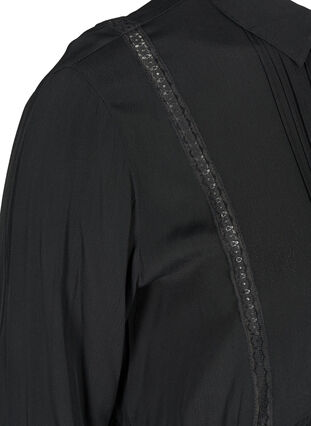 Viscose dress with a lace ribbon, Black, Packshot image number 3