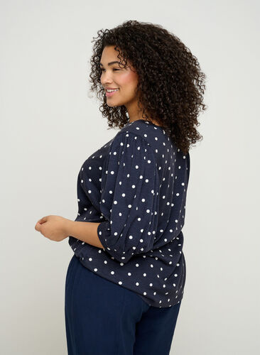 Dotted t-shirt with puff sleeves, NS w. White Dots, Model image number 1