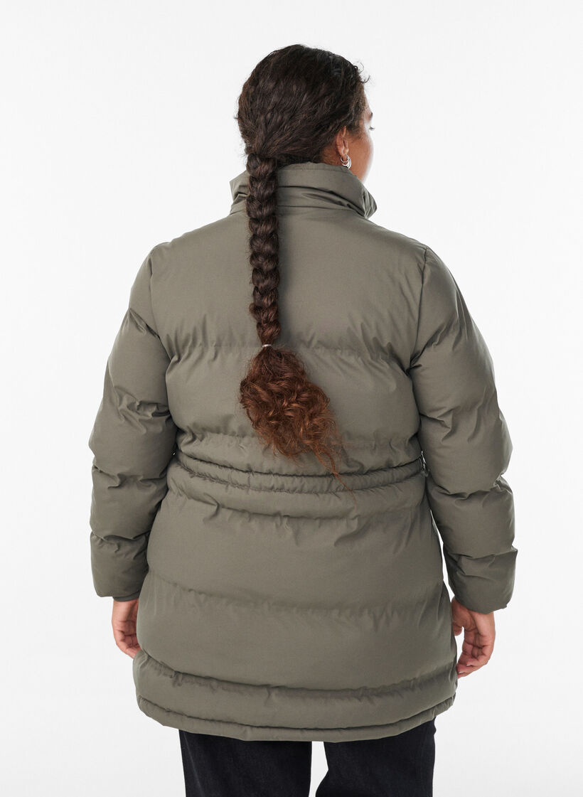 Mid-length puffer jacket with adjustable waist, Dark Grey, Model image number 2