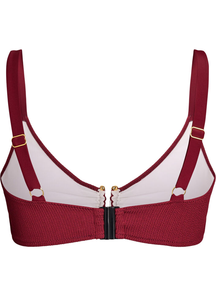 Textured bikini top with gold detail, Red, Packshot