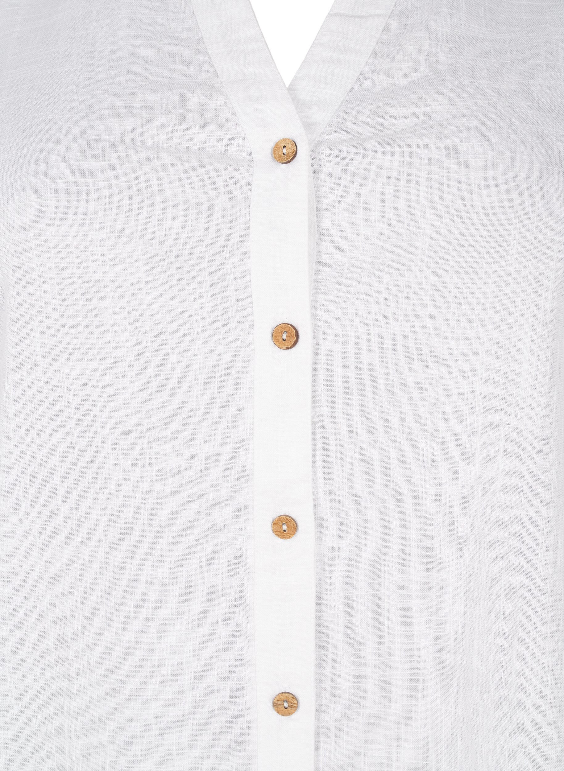 Zizzifashion Cotton shirt blouse with a v-neck, White, Packshot image number 2