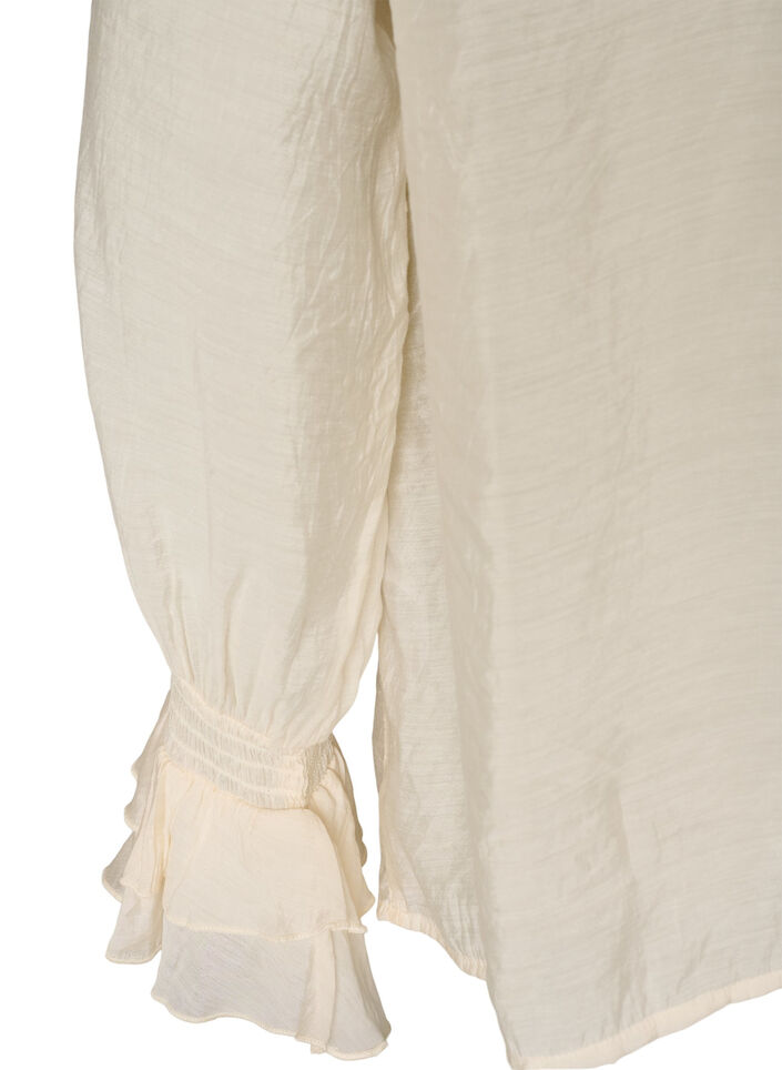 Viscose blouse with ruffles and long sleeves, Vanilla, Packshot image number 3