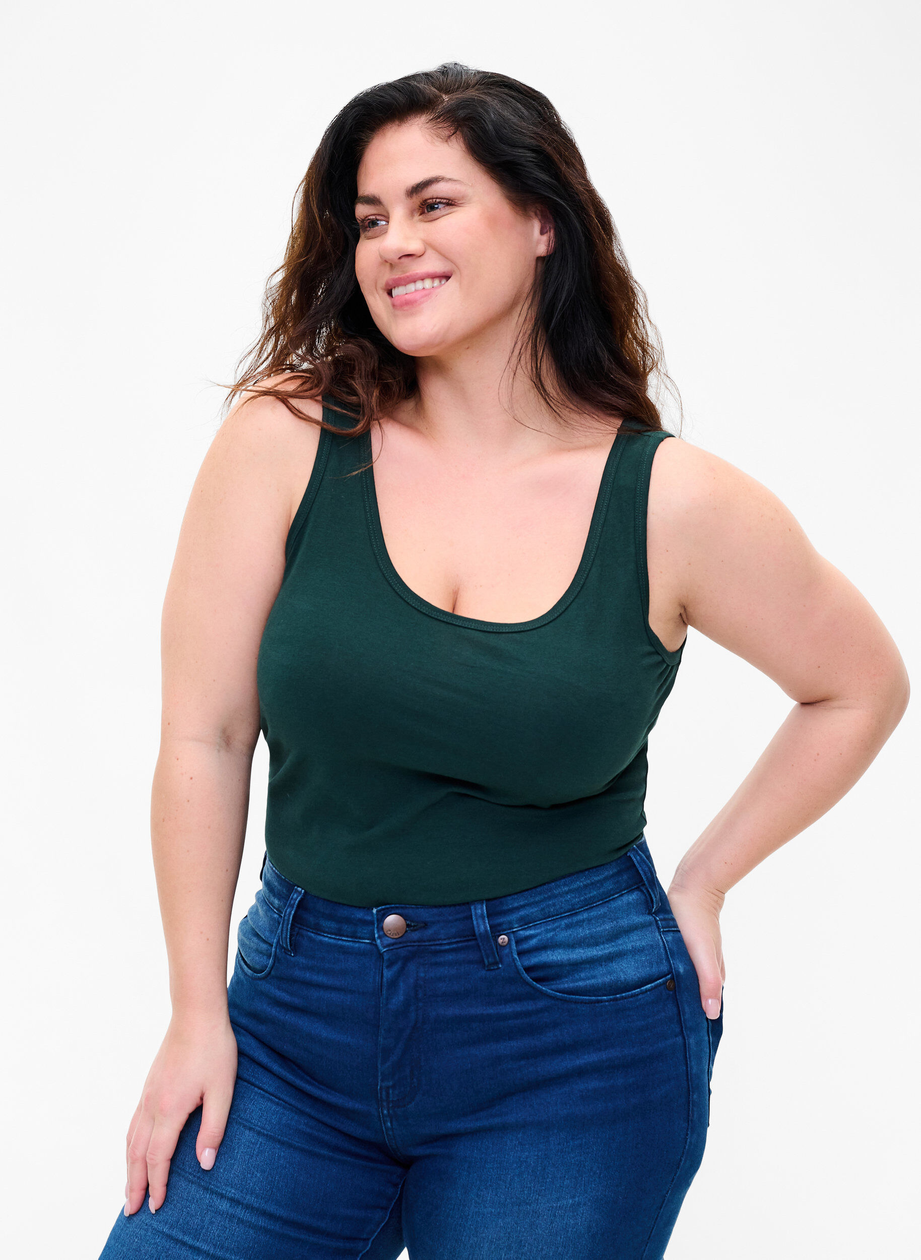 Zizzifashion Solid color basic top in cotton, Green, Model image number 0