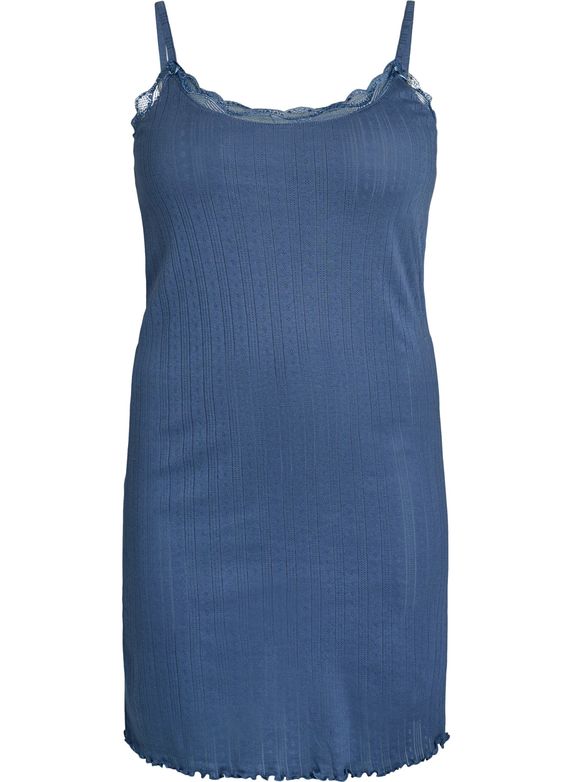 Zizzifashion Nightgown with thin straps and textured pattern, Blue, Packshot image number 0