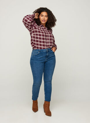 Checked shirt with puff sleeves, Port Royal Check, Model image number 2