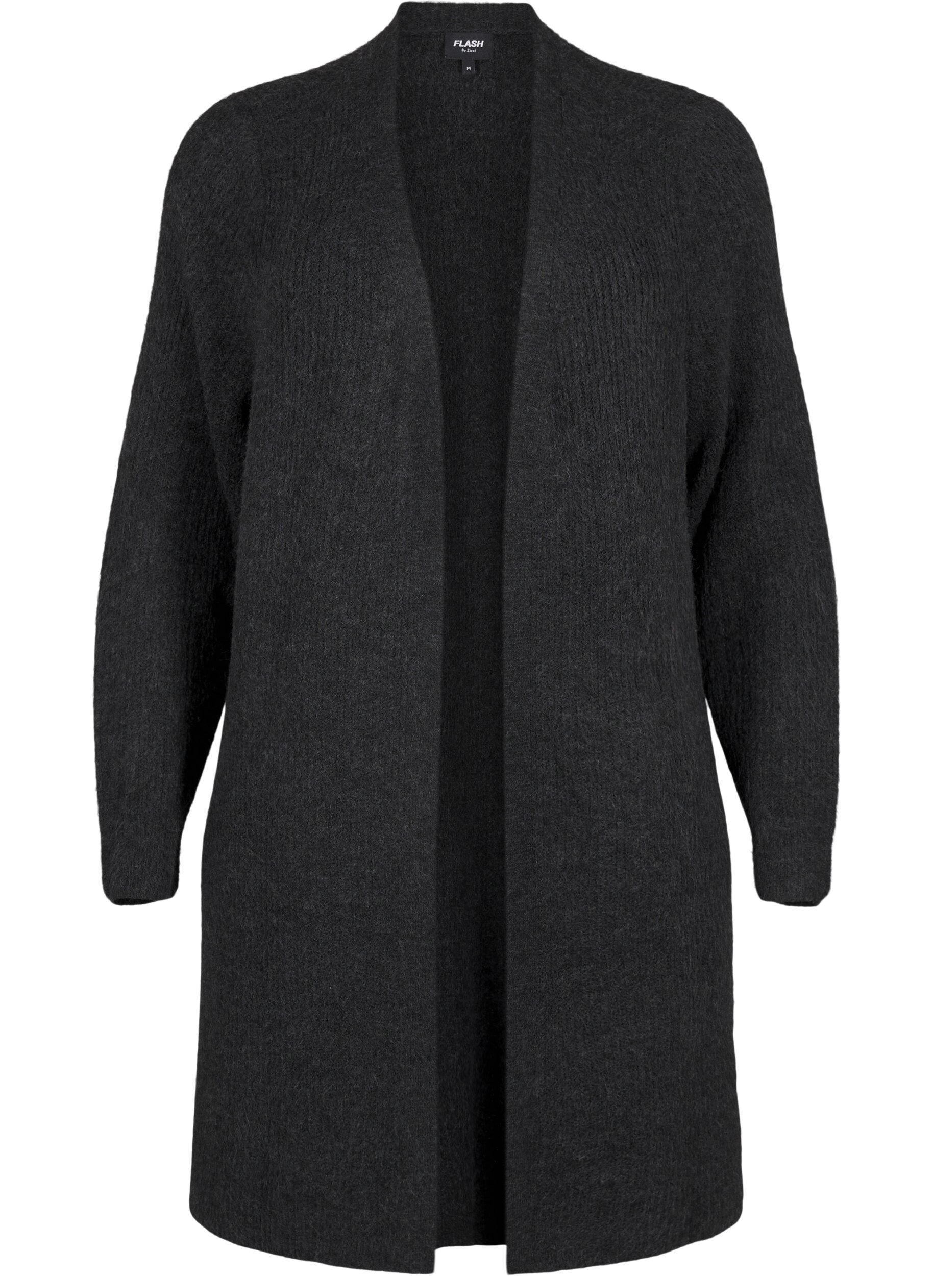 Zizzifashion FLASH - Ribbed cardigan with slits, Dark Grey Melange, Packshot image number 0