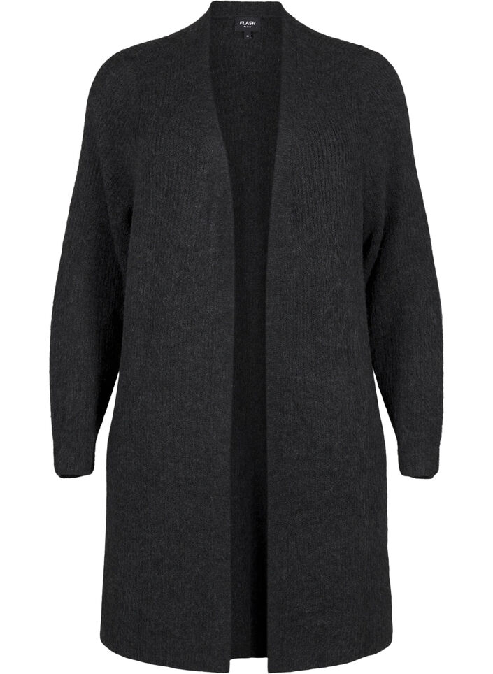 FLASH - Ribbed cardigan with slits, Dark Grey Melange, Packshot image number 0