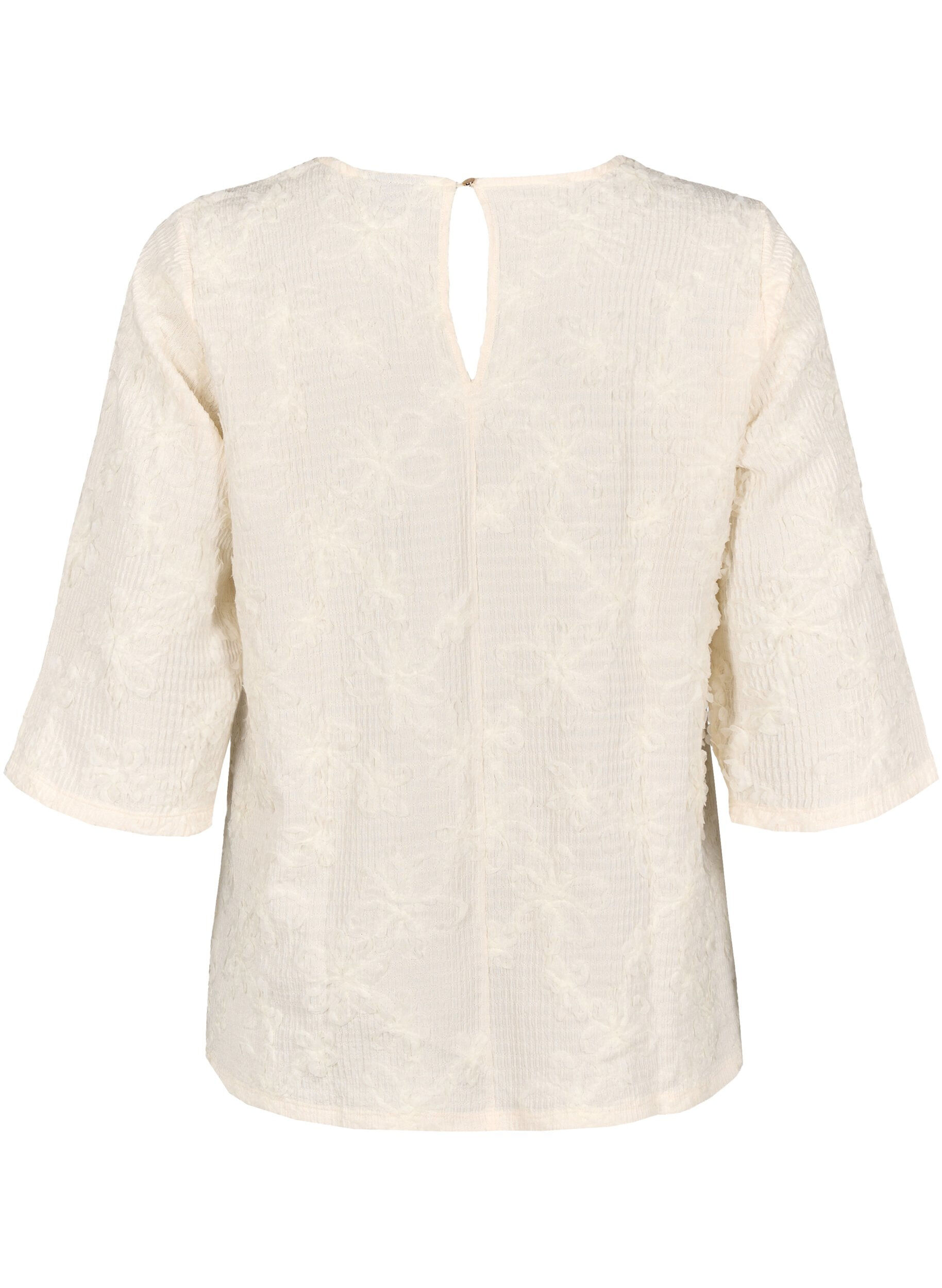 Zizzifashion Blouse with 3/4 sleeves and 3D flowers, Warm Off-white, Packshot image number 1