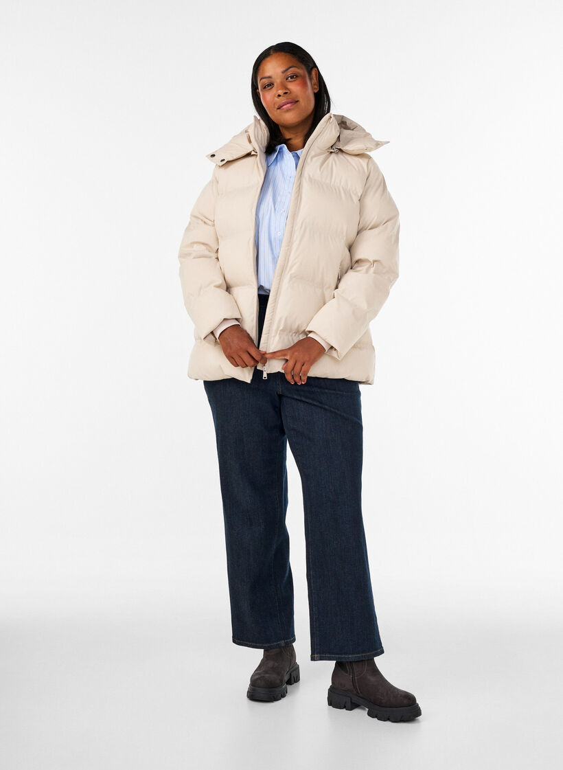 Short puffer jacket with detachable hood, Vanilla, Model image number 1