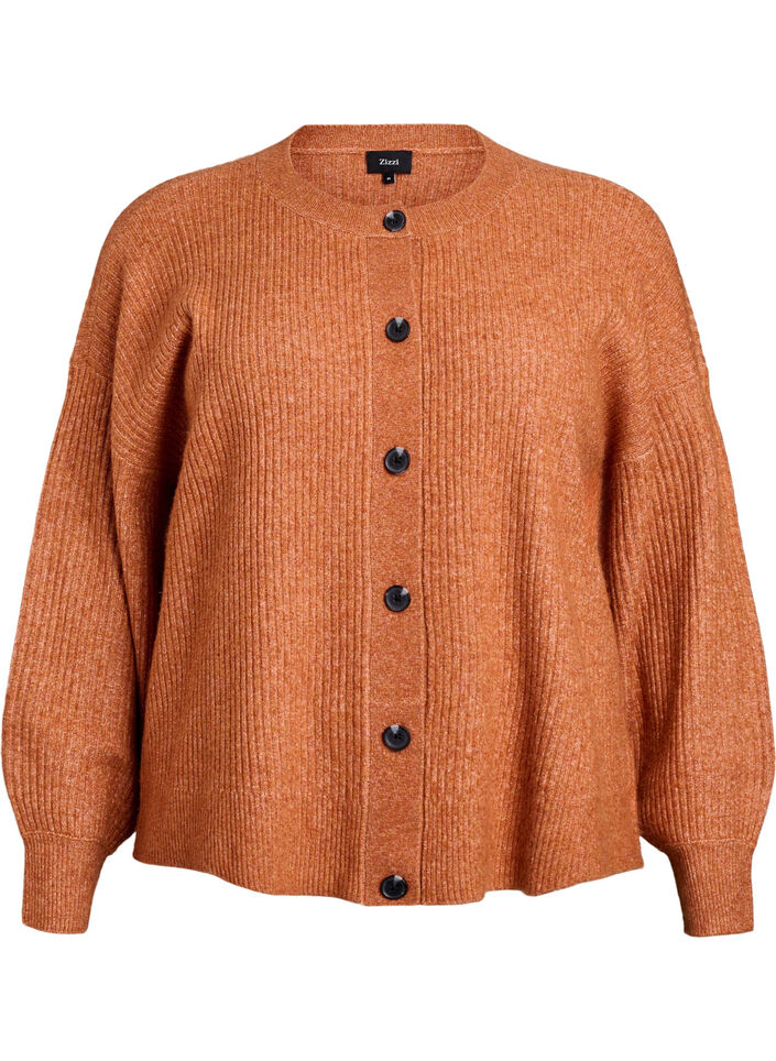 Rib knit cardigan with buttons, Orange, Packshot image number 0