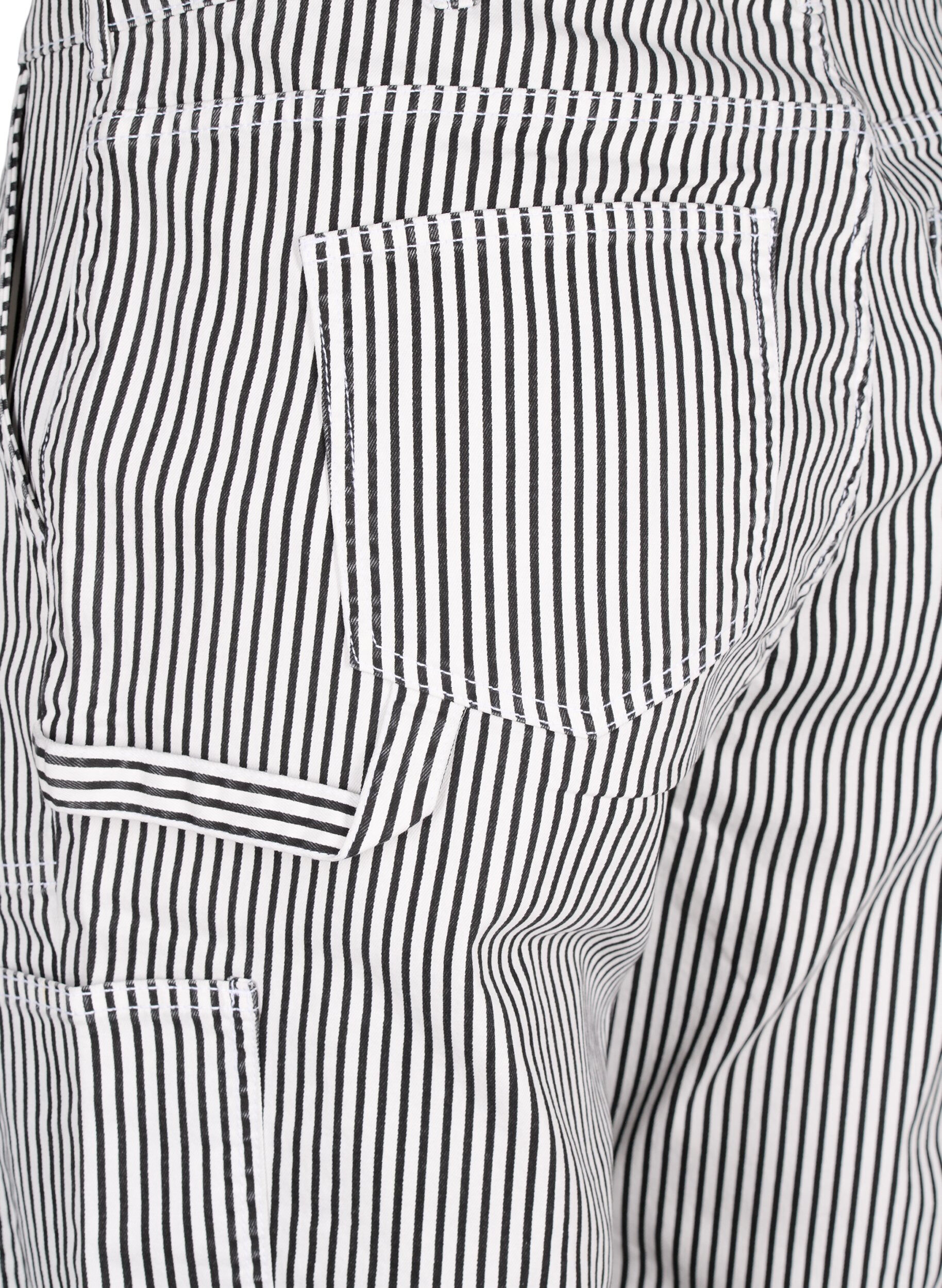 Zizzifashion Striped cargo jeans with a straight fit, Black White Stripe, Packshot image number 4