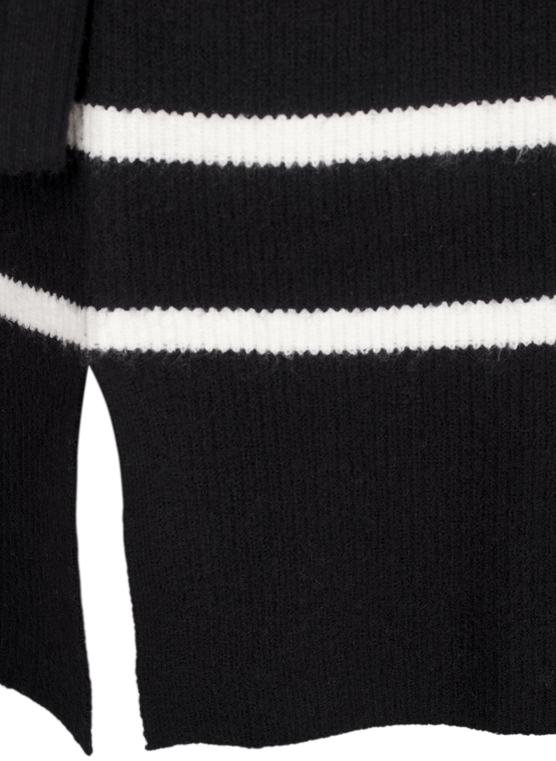 Zizzifashion Long-sleeved knitted dress with stripes, Black Cloud D. Comb, Packshot image number 3