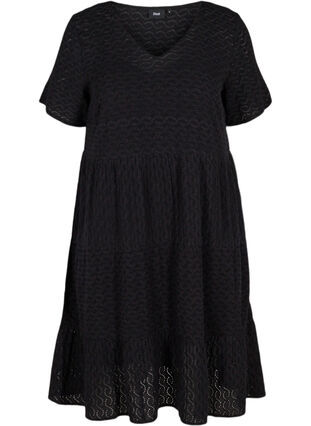 Short-sleeved dress with broderie anglaise, Black, Packshot image number 0