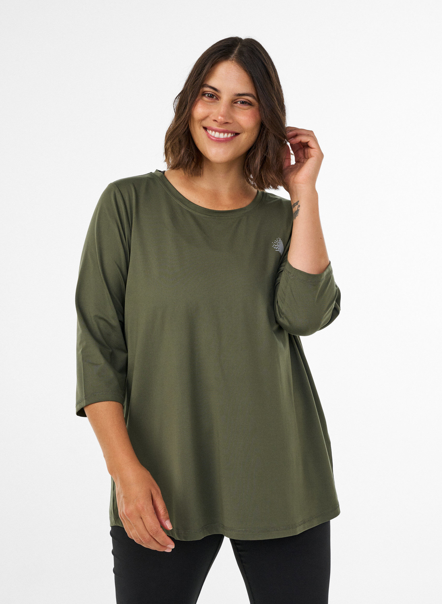 Sports top with 3/4 sleeves, Green, Model