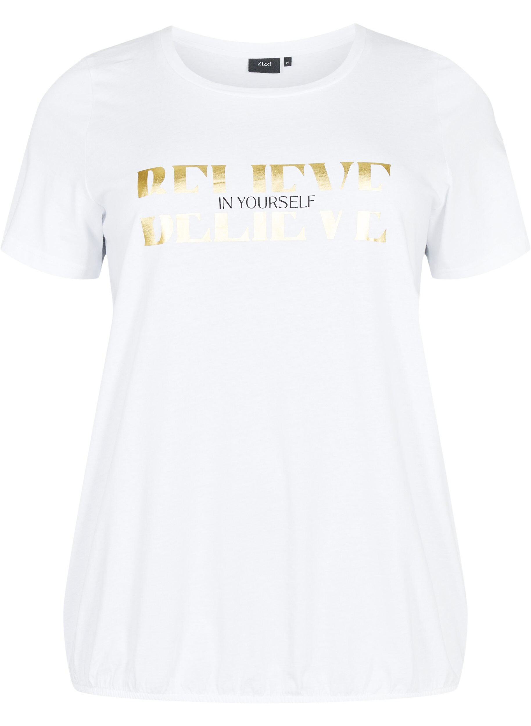 Zizzifashion Cotton t-shirt with foil print, B. White w. Believe, Packshot image number 0