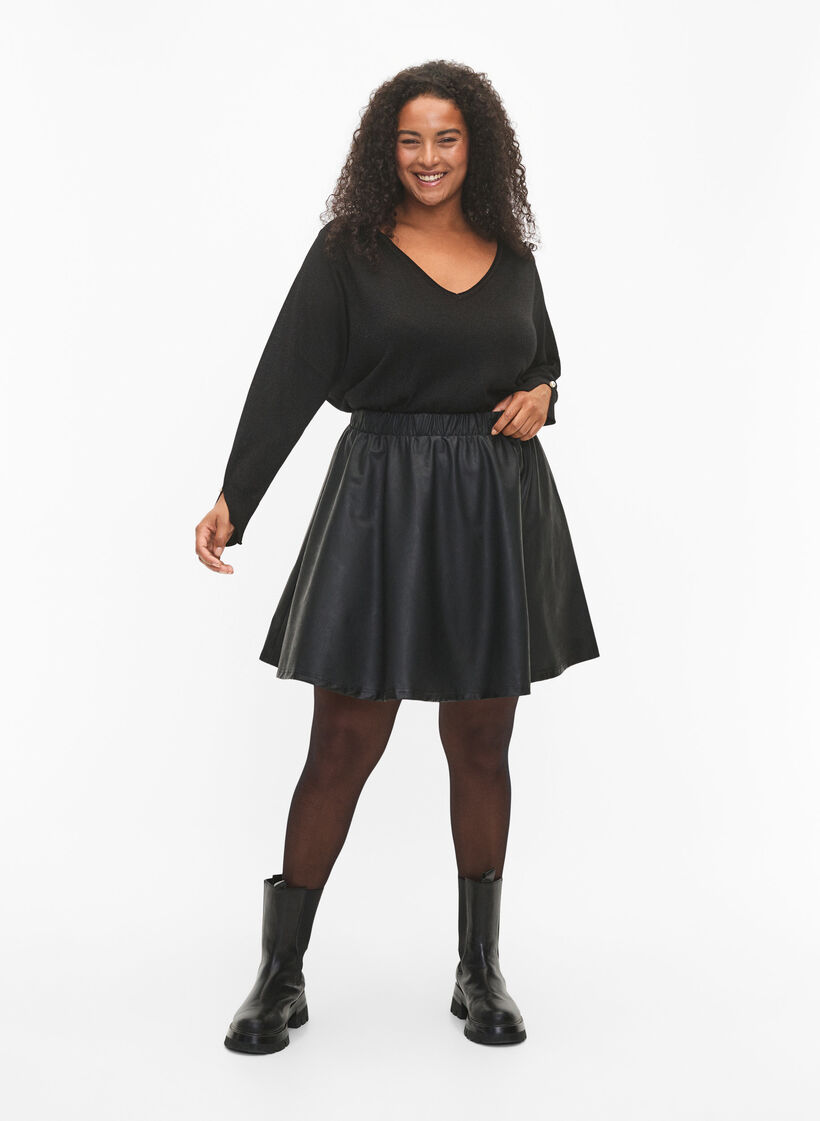 Viscose knit blouse with glitter, Black w. DTM Lurex, Model image number 3