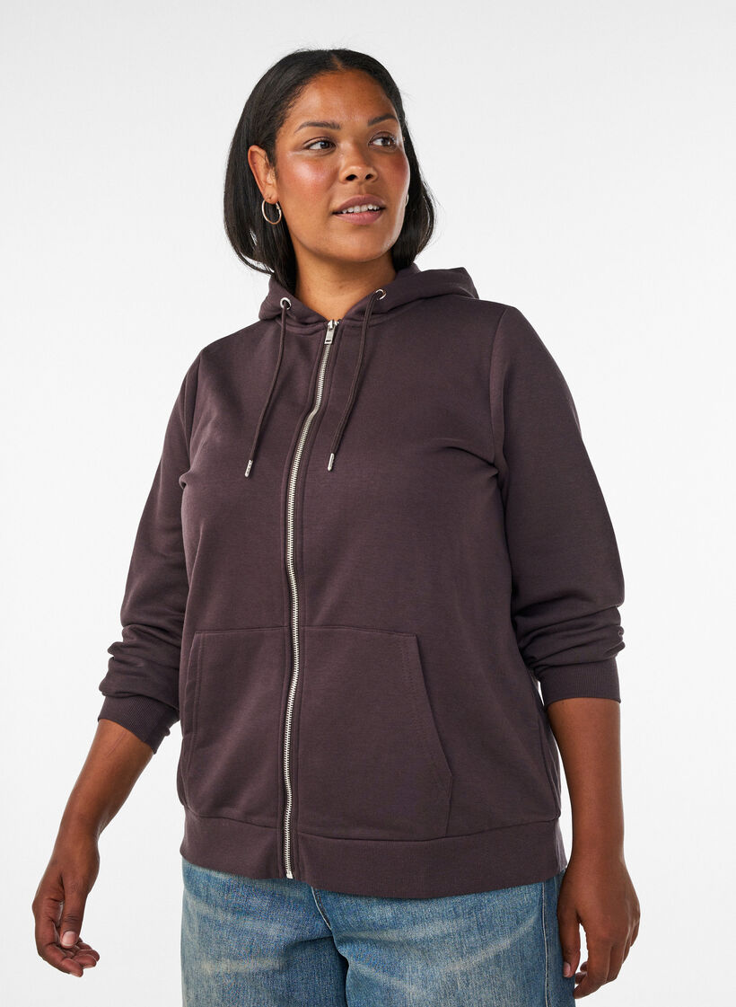 Hooded sweatshirt with a zip and pockets, Brown, Model image number 0