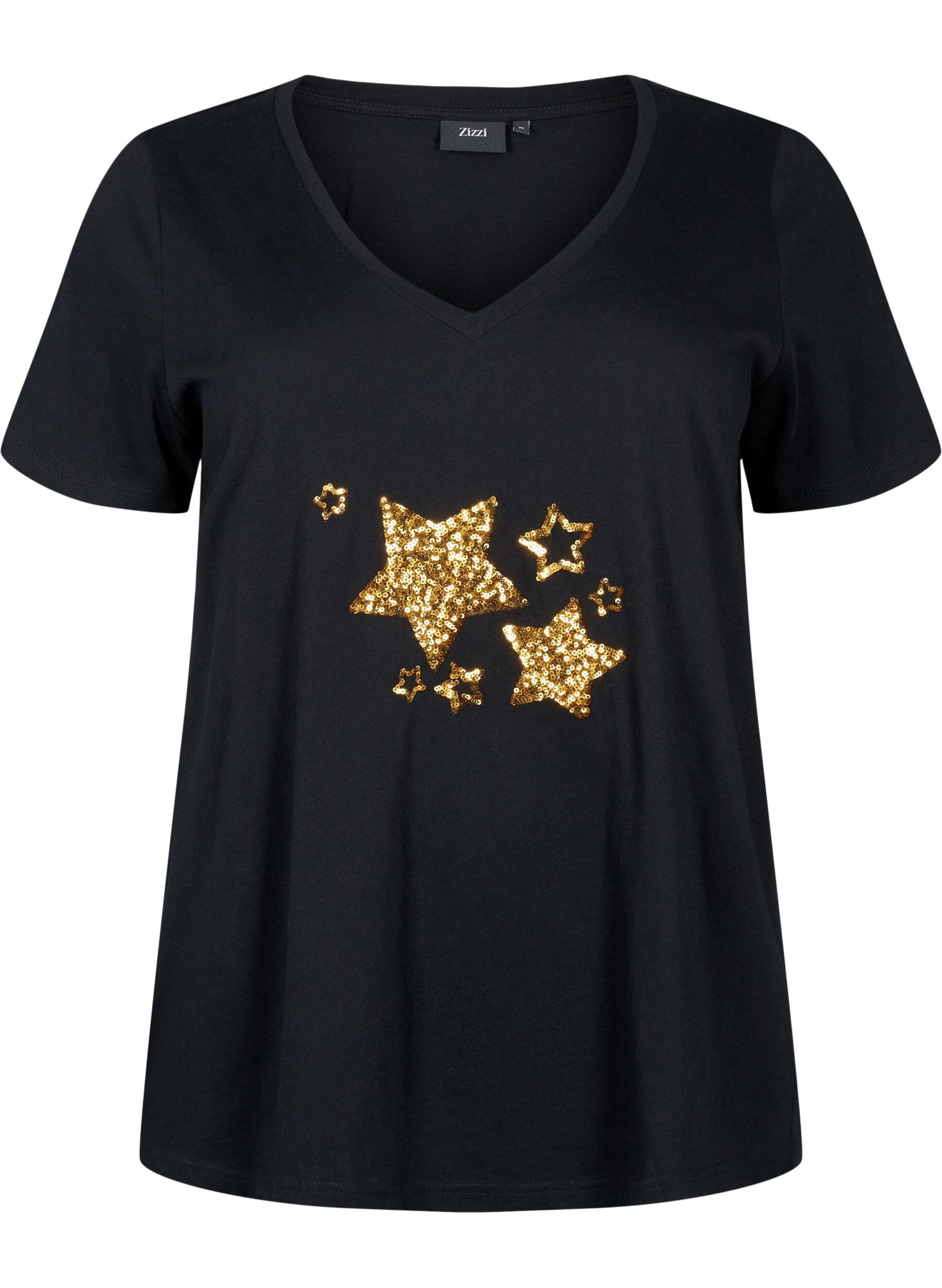 Zizzifashion Cotton t-shirt with sequins, Black W. Star, Packshot image number 0