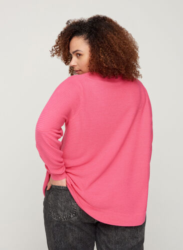 Knitted blouse with round neckline, Hot Pink, Model image number 1