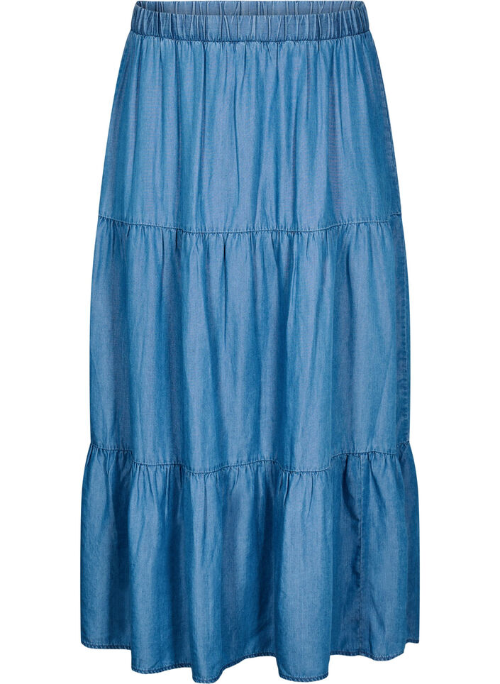 Denim maxi skirt with ruffles, Blue, Packshot image number 0