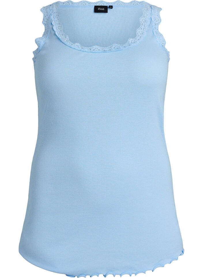 Top with lace trim, Light Blue, Packshot image number 0