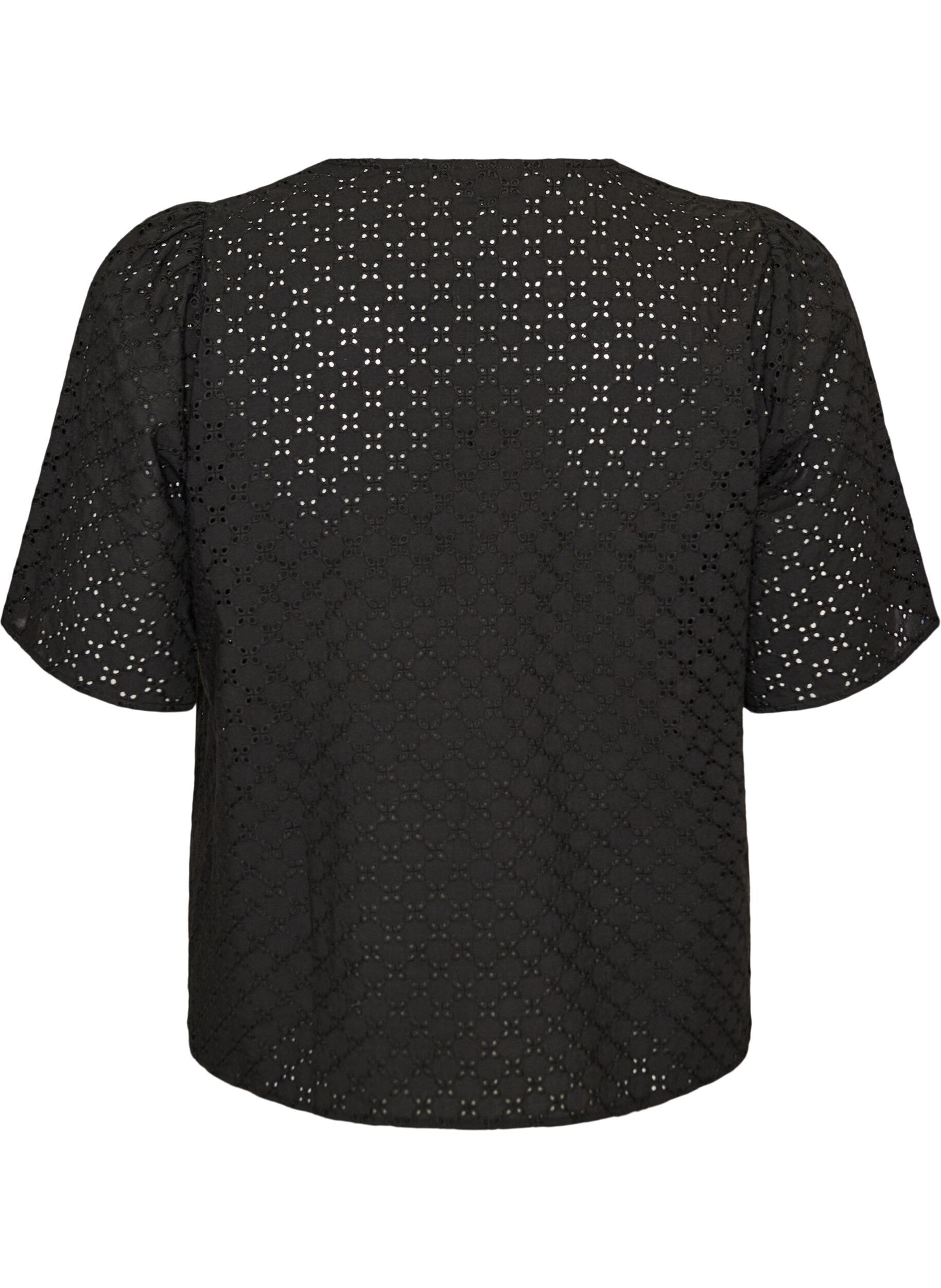 Zizzifashion Blouse in broderie anglaise with button fastening, Black, Packshot image number 1