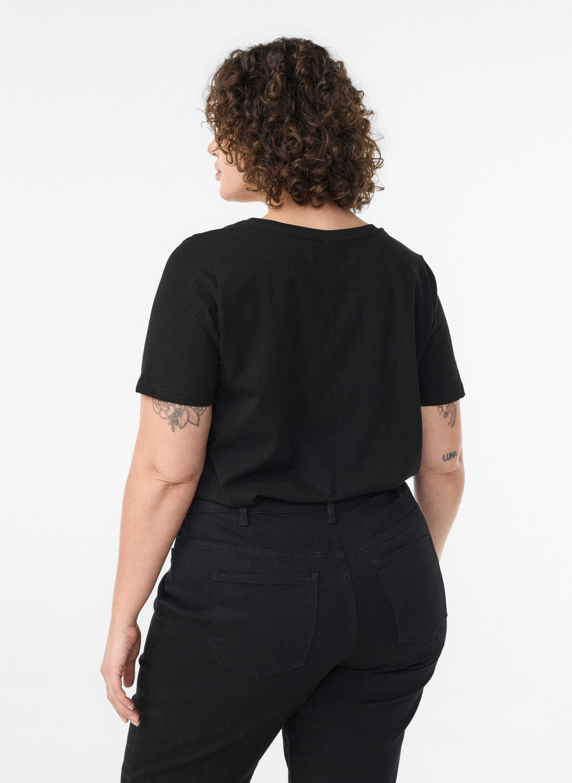 ZizzifashionBasic plain cotton t-shirt, Black, Model image number 2