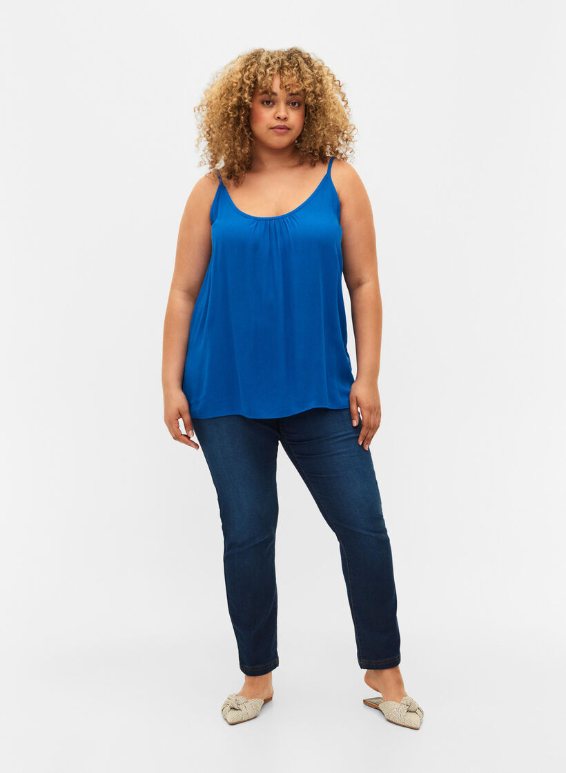 Strap top in viscose, Blue, Model image number 1