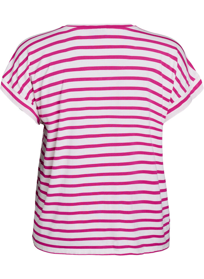 Striped T-shirt with V-neck, Rose, Packshot image number 1