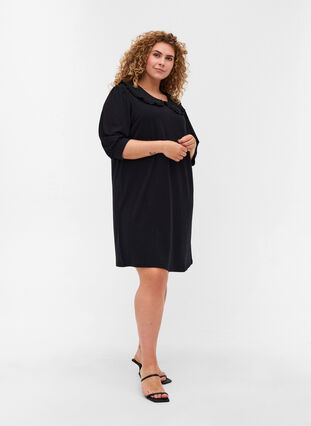 Tunic with 3/4 sleeves and ruffled collar, Black, Model image number 2