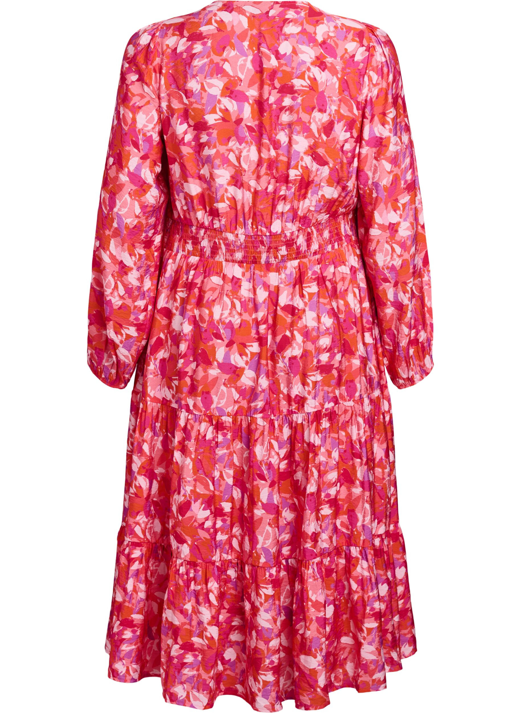 Zizzifashion Midi dress with colourful leaf pattern, Pink, Packshot image number 1
