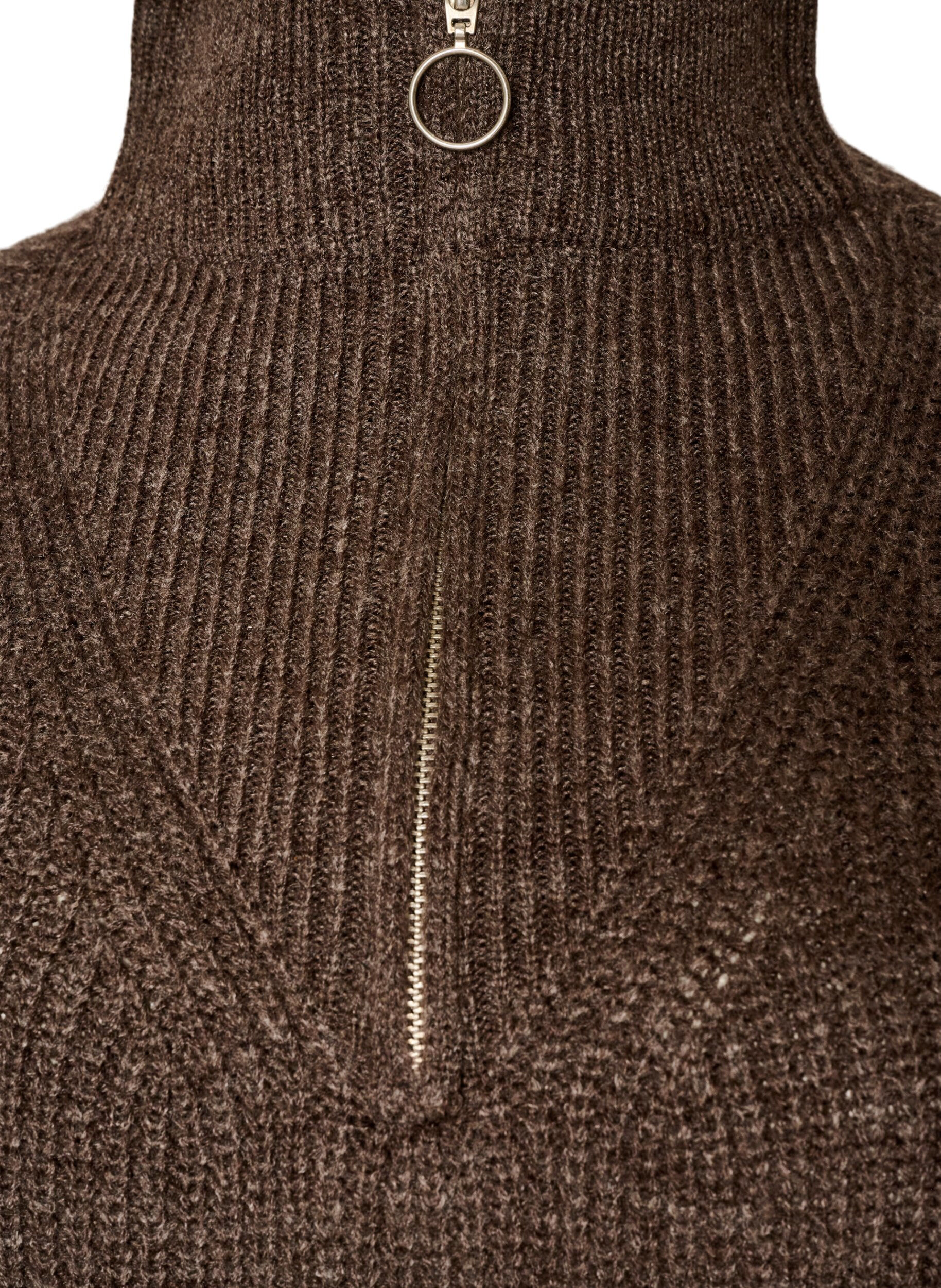 ZizzifashionKnitted sweater with high neck and zipper, Brown, Packshot image number 2