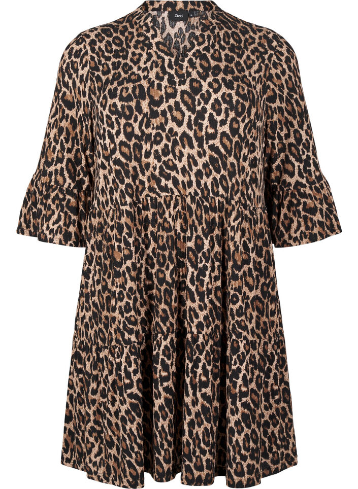 Short A-line dress with leopard print, Brown, Packshot image number 0