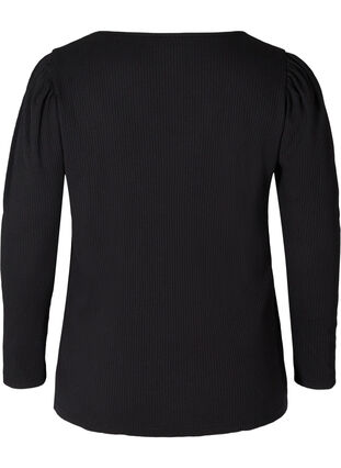 Long-sleeved ribbed blouse with a V-neck, Black, Packshot image number 1