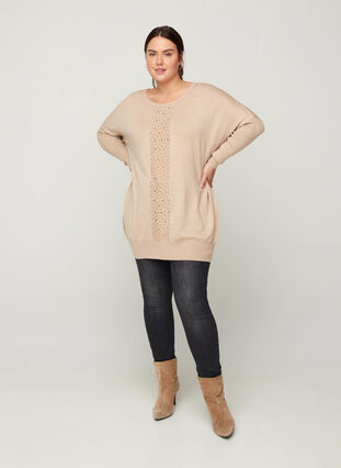 Oversize knitted blouse with studs and ribbed edges, Nomad Mel. w studs, Model image number 2