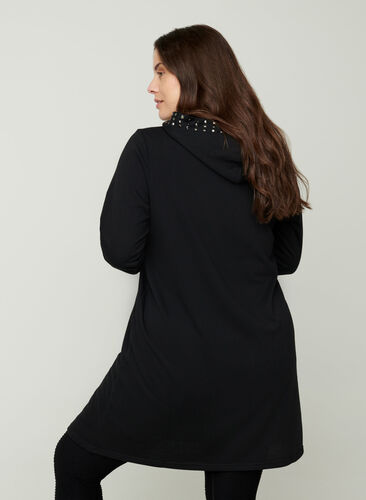 Long sweater dress with studs, Black, Model image number 1