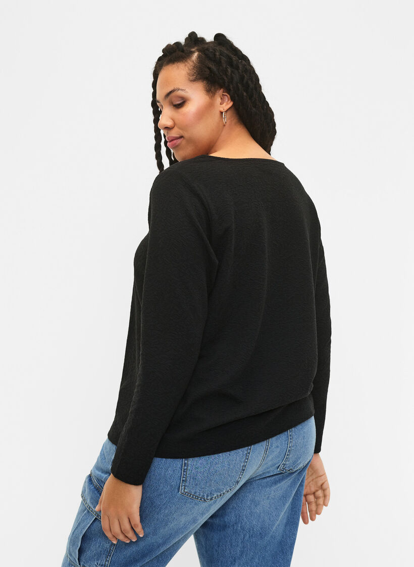 Long-sleeved blouse with texture, Black, Model image number 2