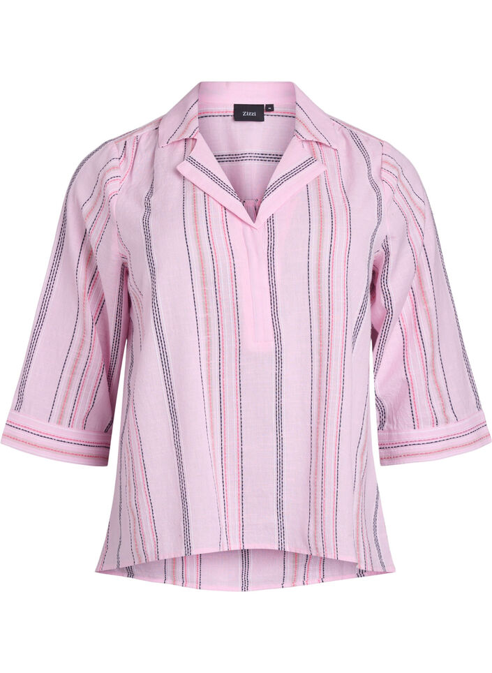Blouse with collar and 3/4 sleeves, Rose, Packshot image number 0