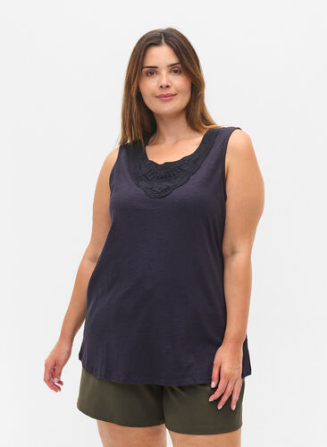 Cotton top with lace details, Night Sky, Model image number 0