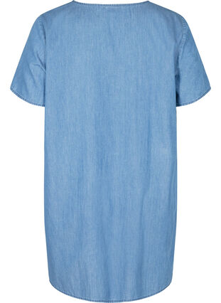 Short-sleeved denim tunic in cotton, Medium Blue Denim, Packshot image number 1