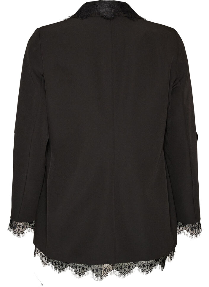 Blazer with lace trim, Black, Packshot